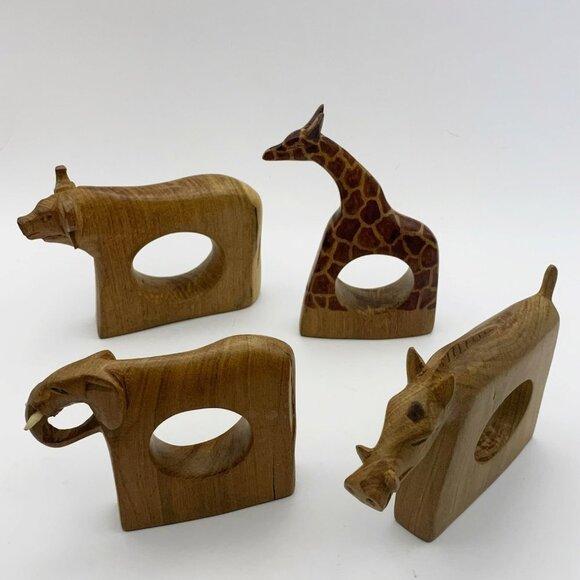 Vintage Hand Carved Wood African Safari Napkin Ring Holders 8pc - Picture 3 of 5